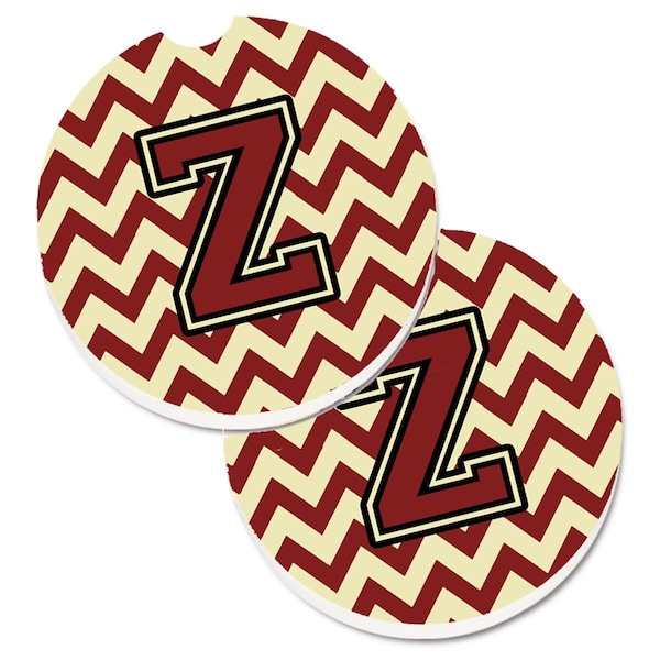 Carolines Treasures Letter Z Chevron Maroon and Gold Cup Holder Car Coaster, PK2 CJ1061-ZCARC - main